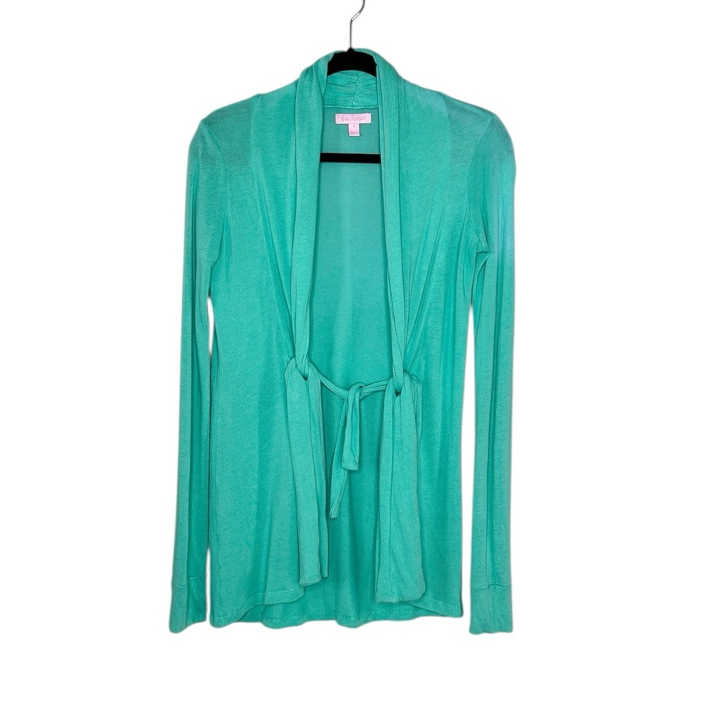 LILLY PULITZER Abington Blue/Green Tie Front Cardigan size Small
